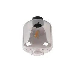 Design plafondlamp zwart met smoke glas - Qara