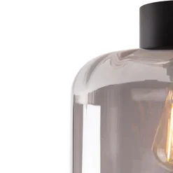 Design plafondlamp zwart met smoke glas - Qara