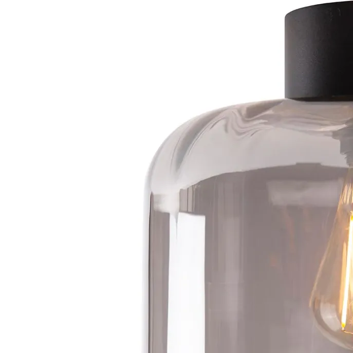 Design plafondlamp zwart met smoke glas - Qara