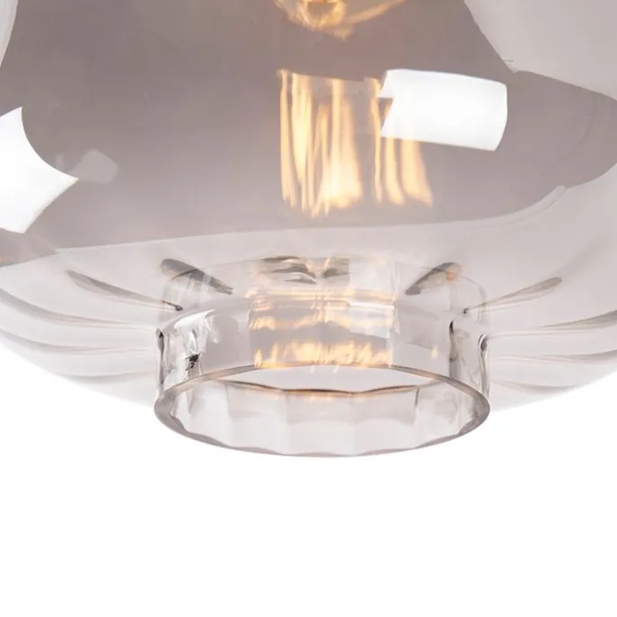 Design plafondlamp zwart met smoke glas - Qara