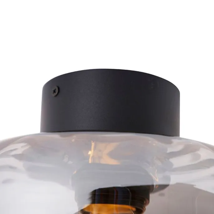 Design plafondlamp zwart met smoke glas - Qara