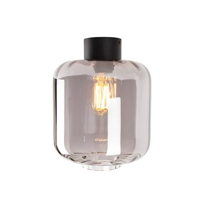 Design plafondlamp zwart met smoke glas - Qara