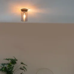 Design plafondlamp zwart met smoke glas - Dome