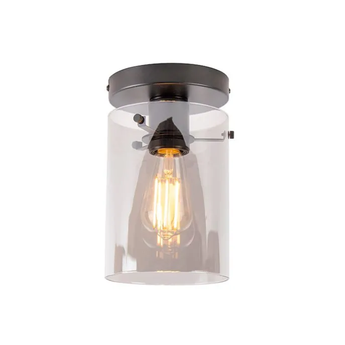 Design plafondlamp zwart met smoke glas - Dome