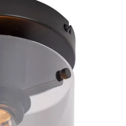 Design plafondlamp zwart met smoke glas - Dome