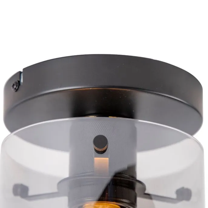 Design plafondlamp zwart met smoke glas - Dome