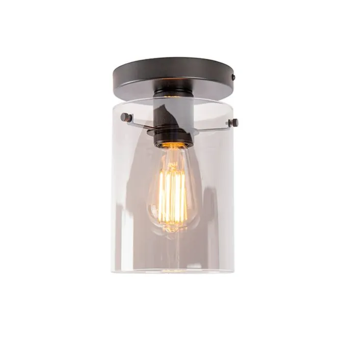 Design plafondlamp zwart met smoke glas - Dome