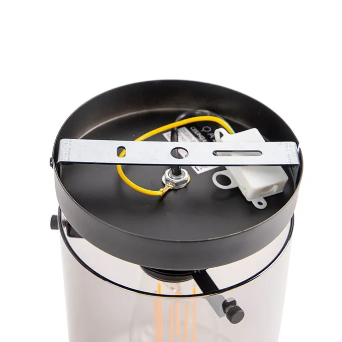 Design plafondlamp zwart met smoke glas - Dome