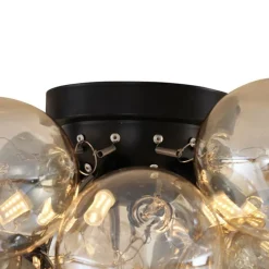 Design plafondlamp zwart met amber en smoke glas 6-lichts - Uvas