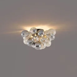 Design plafondlamp zwart met amber en smoke glas 6-lichts - Uvas