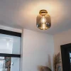 Design plafondlamp zwart met goud en smoke glas - Zuzanna
