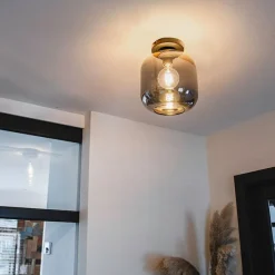 Design plafondlamp zwart met goud en smoke glas - Zuzanna