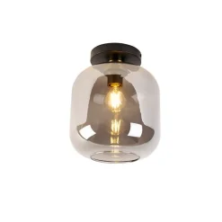 Design plafondlamp zwart met goud en smoke glas - Zuzanna