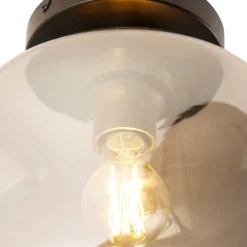 Design plafondlamp zwart met goud en smoke glas - Zuzanna