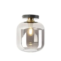 Design plafondlamp zwart met goud en smoke glas - Zuzanna