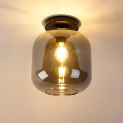 Design plafondlamp zwart met goud en smoke glas - Zuzanna