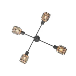 Design plafondlamp zwart met goud 4-lichts - Noud