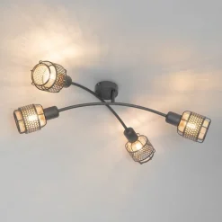 Design plafondlamp zwart met goud 4-lichts - Noud