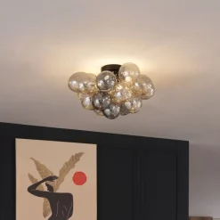 Design plafondlamp zwart met amber en smoke glas 4-lichts - Uvas