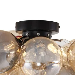 Design plafondlamp zwart met amber en smoke glas 4-lichts - Uvas