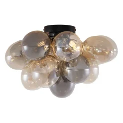 Design plafondlamp zwart met amber en smoke glas 4-lichts - Uvas