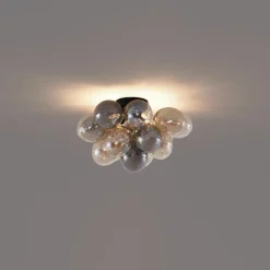 Design plafondlamp zwart met amber en smoke glas 4-lichts - Uvas