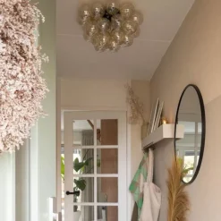 Design plafondlamp zwart met amber glas 6-lichts - Uvas