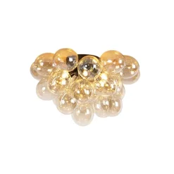 Design plafondlamp zwart met amber glas 6-lichts - Uvas