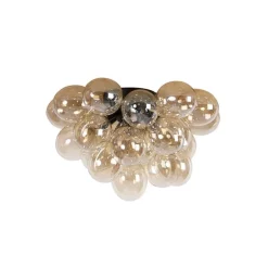 Design plafondlamp zwart met amber glas 6-lichts - Uvas