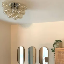 Design plafondlamp zwart met amber glas 6-lichts - Uvas