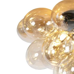 Design plafondlamp zwart met amber glas 6-lichts - Uvas