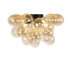 Design plafondlamp zwart met amber glas 6-lichts - Uvas