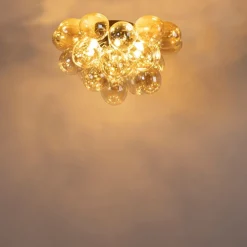 Design plafondlamp zwart met amber glas 6-lichts - Uvas