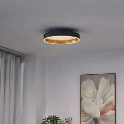 Design plafondlamp zwart met goud 40cm incl. LED 3-way switch - Ingo