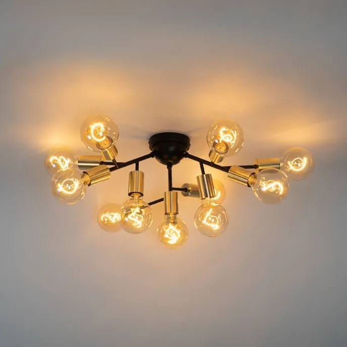 Design plafondlamp zwart met goud 12-lichts - Juul