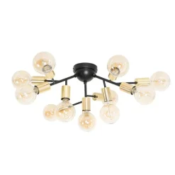 Design plafondlamp zwart met goud 12-lichts - Juul