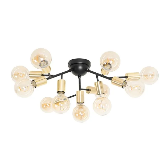 Design plafondlamp zwart met goud 12-lichts - Juul