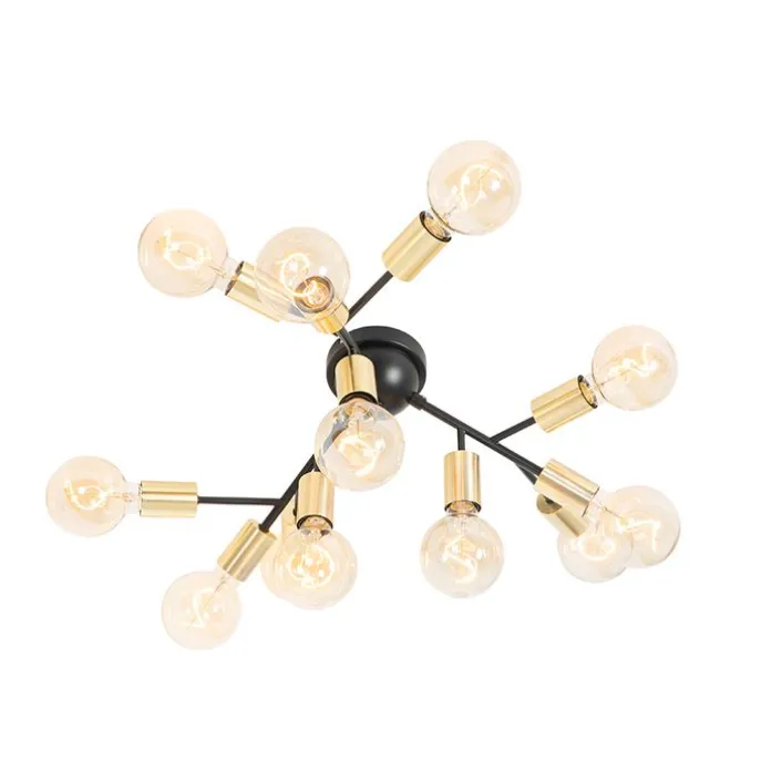 Design plafondlamp zwart met goud 12-lichts - Juul