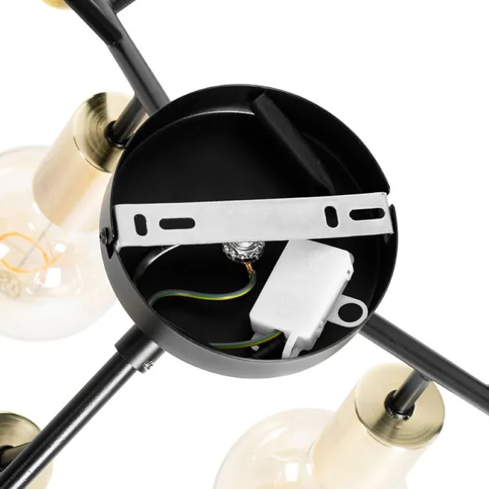 Design plafondlamp zwart met goud 12-lichts - Juul