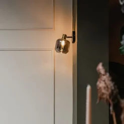 Design plafondspot zwart met goud met smoke glas - Zuzanna