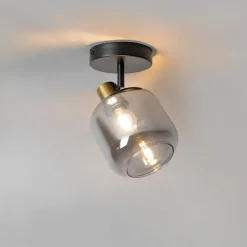 Design plafondspot zwart met goud met smoke glas - Zuzanna