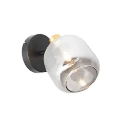 Design plafondspot zwart met goud met smoke glas - Zuzanna