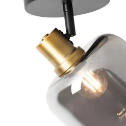 Design plafondspot zwart met goud met smoke glas - Zuzanna