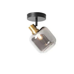 Design plafondspot zwart met goud met smoke glas - Zuzanna