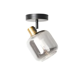Design plafondspot zwart met goud met smoke glas - Zuzanna