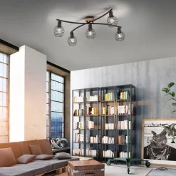 Design plafondspot zwart met hout 5-lichts - Winsten