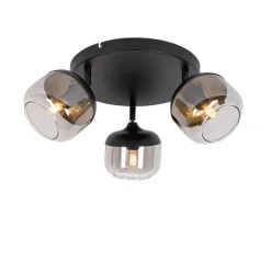 Design spot zwart met goud en smoke glas 3-lichts rond - Kyan