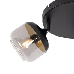 Design spot zwart met goud en smoke glas 3-lichts rond - Kyan