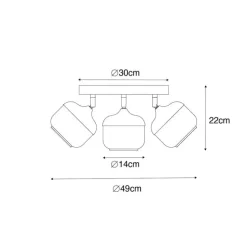 Design spot zwart met goud en smoke glas 3-lichts rond - Kyan