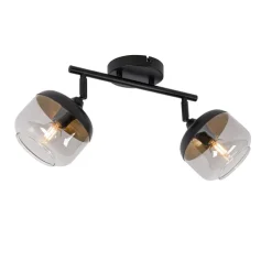 Design spot zwart met goud en smoke glas 2-lichts - Kyan